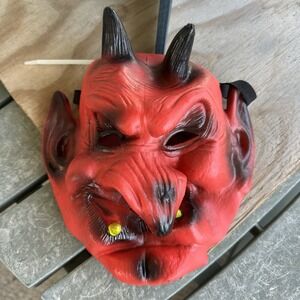 Devil Red Rubber Halloween Mask with Elastic Head Strap Adult